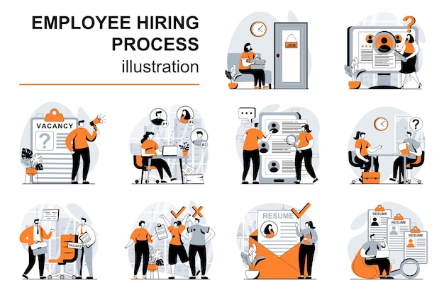 Employee hiring process concept with people scenes set in flat design Vector illustration visual