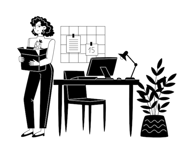 Vector the employee is dismissed from work black and white illustration