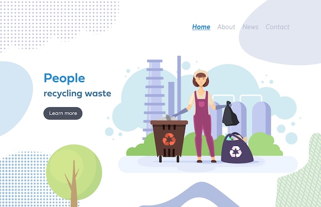 Vector the employee is engaged in recycling garbage volunteer waste recycling girl gathering sorting of garbage pollution protection environment clean ecology waste concept vector illustration