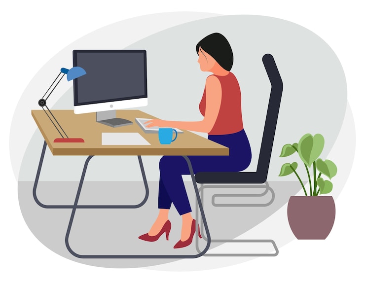 Vector employee lady working on desk