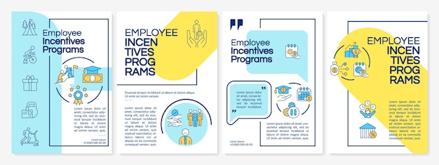 Employee motivation programs brochure template. Booklet print design with linear icons. Vector layouts for presentation, annual reports, advertisement. Questrial-Regular, Lato-Regular fonts used