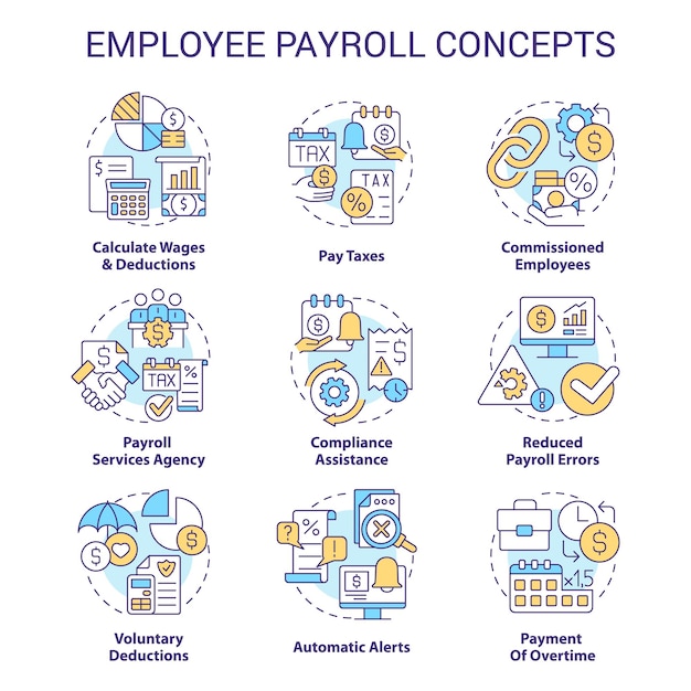 Employee payroll concept icons set