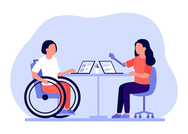 Employee people with disabilities and inclusion work together in office.