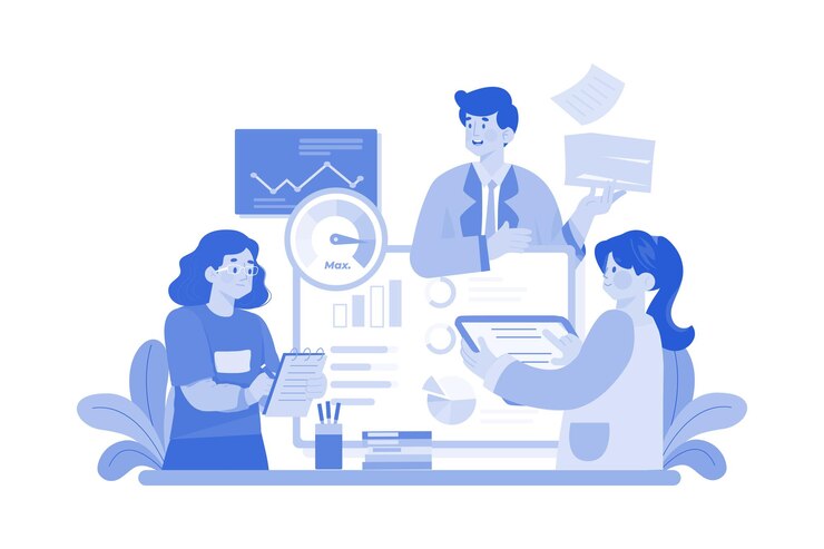 Vector 직원 성과 그림 개념 흰색 배경에 고립 된 평면 그림