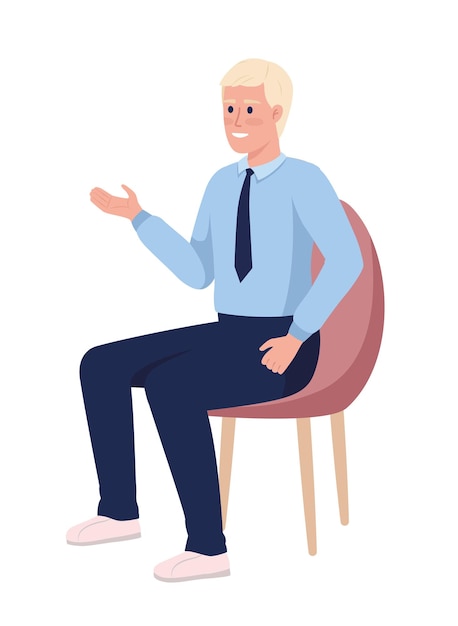 Employee sitting on chair semi flat color vector character