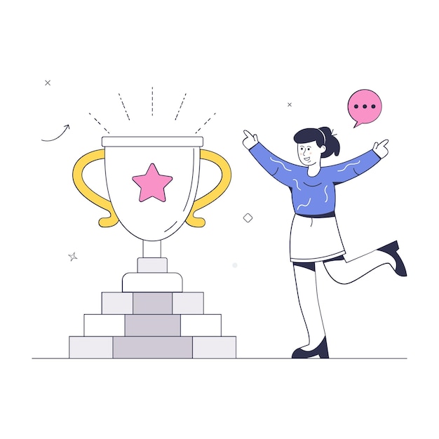 Employee with trophy a flat illustration of business success