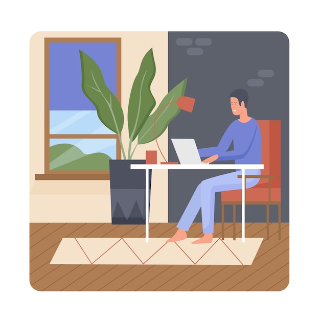 employee working remote at his home workstation
