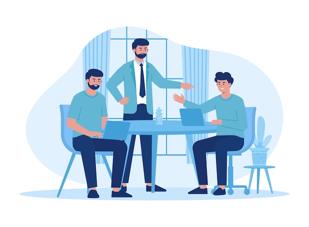 Vector employees are talking about work concept flat illustration