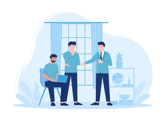 Vector employees are talking about work concept flat illustration