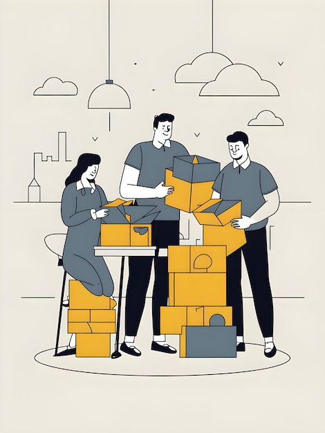 Employees Assembling Care Packages for a Community Support Initiative Vector Illustration