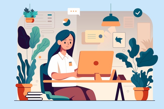 Employees communicate in the office the background is the office and plants vector illustration