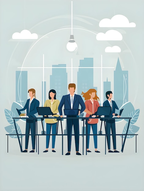 Employees Using Standing Desks and Ergonomic Furniture for Health Vector Illustration