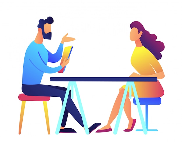 Employer and candidate at job interview vector illustration.