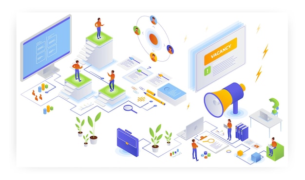Illustrazione isometrica del vettore di occupazione riprendere la carriera libera ricerca di lavoro di reclutamento di risorse umane
