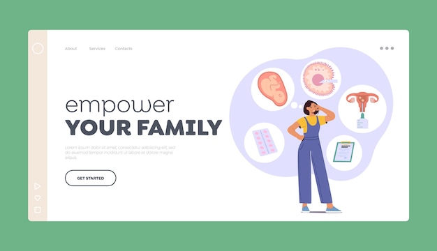 Empower your Family Landing Page Template Vrouw die nadenkt over kunstmatige inseminatie met een bezorgde uitdrukking