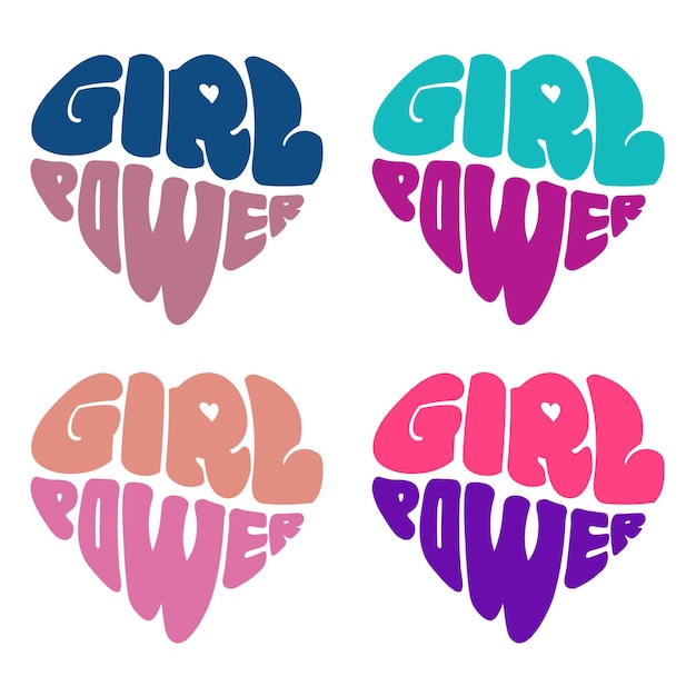 Vettore empowered hearts girl power tipografia a forma di cuore