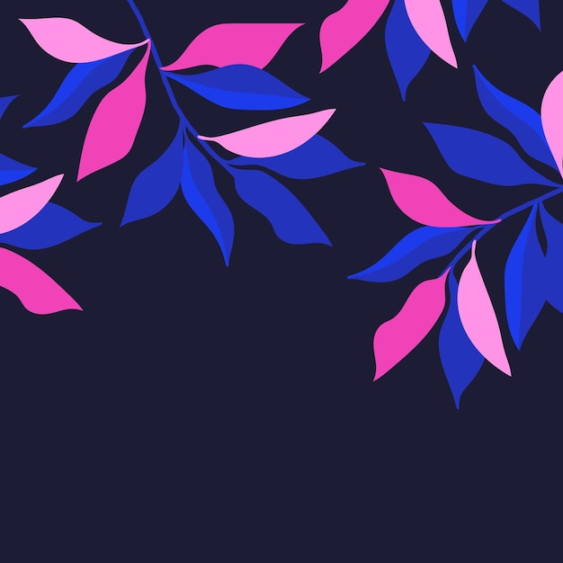 ベクトル 青い葉と枝を持つ花の装飾フレームと空の背景