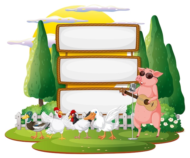 Empty banner template with farm animals