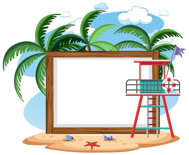 Empty banner template with summer beach element isolated