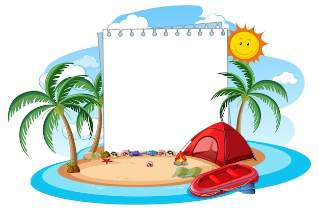 Empty banner template with summer beach element isolated