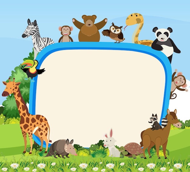 Empty banner with cute various wild animals