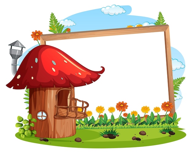 Empty banner with fantasy mushroom house