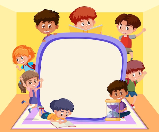 Empty banner with school children cartoon character