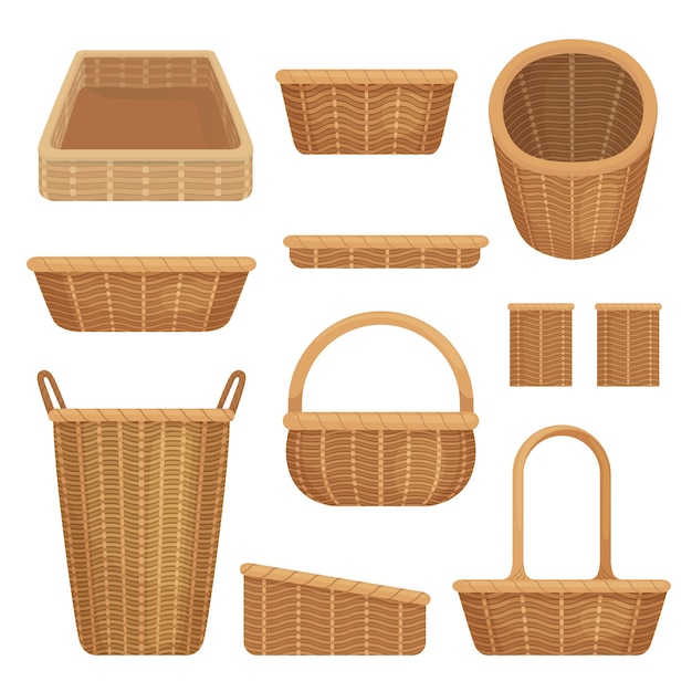 Vector empty baskets set isolated on white background illustration