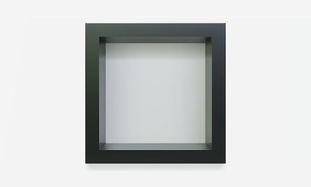 Empty black cube shelf or niche on white wall 3D mockup