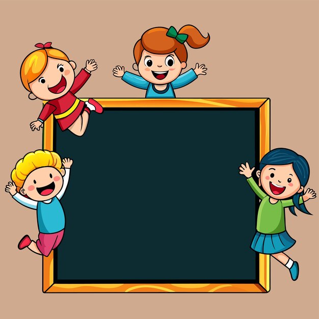 Empty blackboard with many kids doodle hand drawn mascot cartoon character sticker icon concept