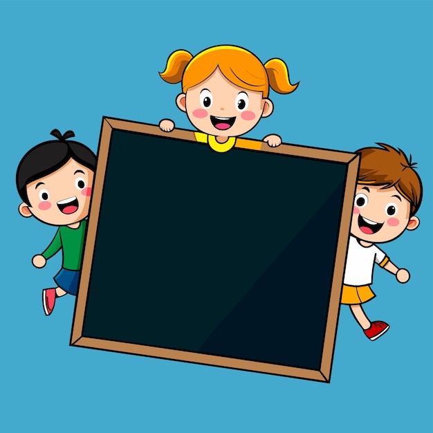 Empty blackboard with many kids doodle hand drawn mascot cartoon character sticker icon concept