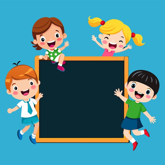 Empty blackboard with many kids doodle hand drawn mascot cartoon character sticker icon concept