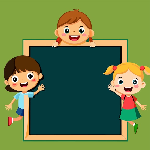 Empty blackboard with many kids doodle hand drawn mascot cartoon character sticker icon concept