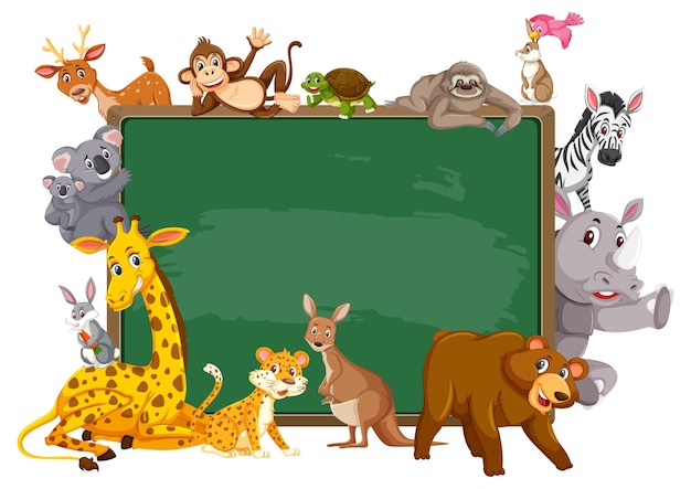 Empty blackboard with various wild animals