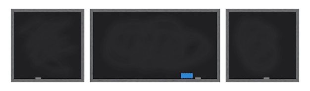 empty blackboards wooden frame chalkboard set school board erased chalk traces vector illustration