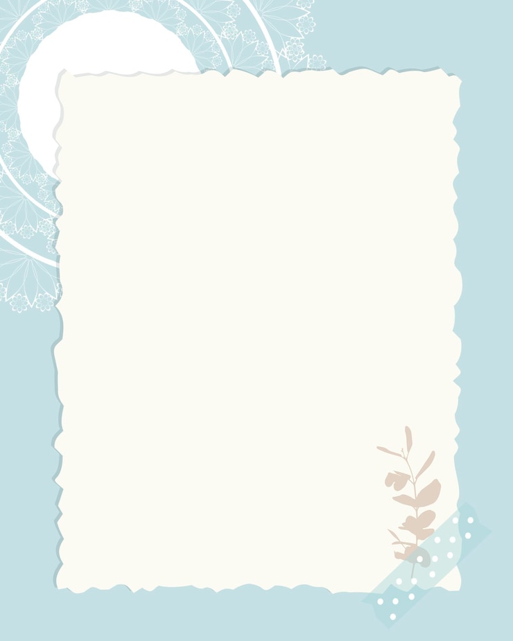 Vector empty blank collage vintage in scrapbooking and herbarium style, with lace doily, blue background.