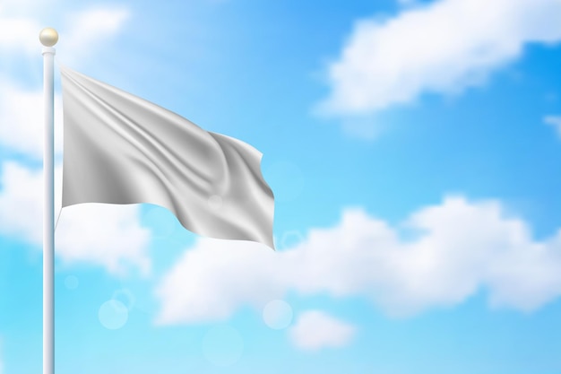 Empty blank of flag on flagpole White waving flag template