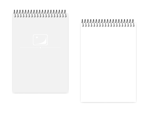 Vettore mockup di taccuino a spirale superiore vuoto vuoto blocco note a5 con rilegatura a filo pagina bianca trasparente e modello di copertina