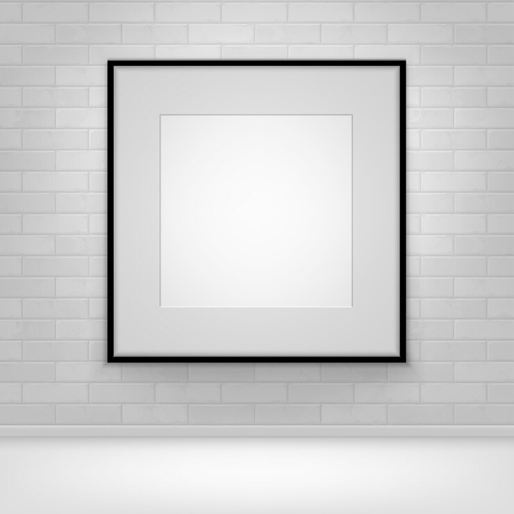 Vector   empty blank white poster picture black frame on brick all with floor front view