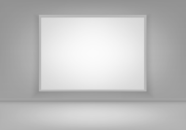 Vector empty blank white poster picture frame on wall with floor front view