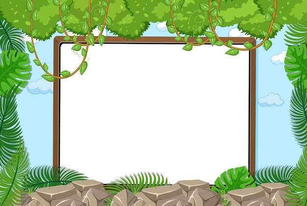 Vector empty board on sky background with leaves element