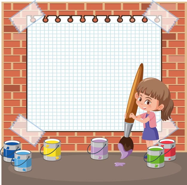 Empty board template with children cartoon character