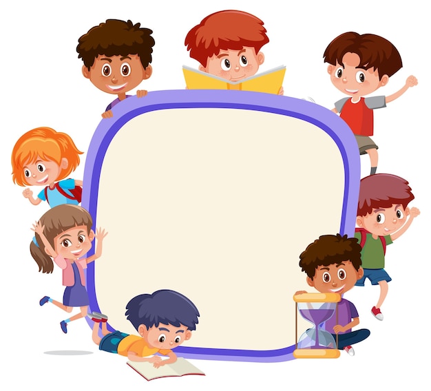 Vector empty board with many children cartoon character