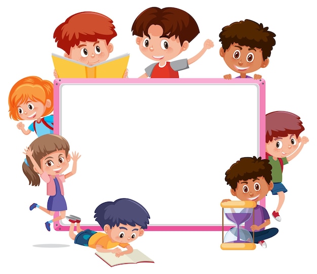 Empty board with many children cartoon character