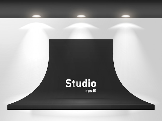 Vector empty bright black table in studio space for displaying content design.