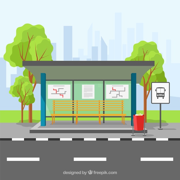 Vector empty bus stop with flat design