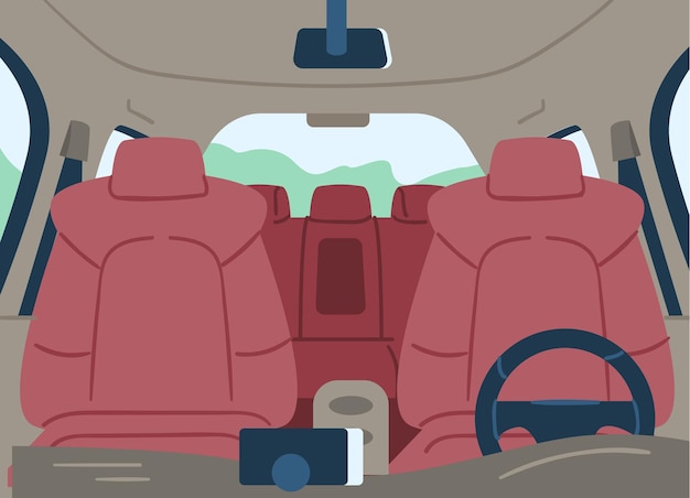 Empty car cabin or interior view from windshield flat vector illustration