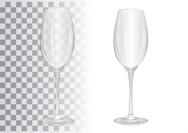 Empty champagne glass. Realistic image of a glass goblet. illustration on white and on transparent background