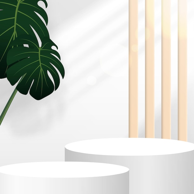 나뭇잎 파티션 햇빛으로 장식된 제품 디스플레이를 위한 빈 원 두 개의 연단