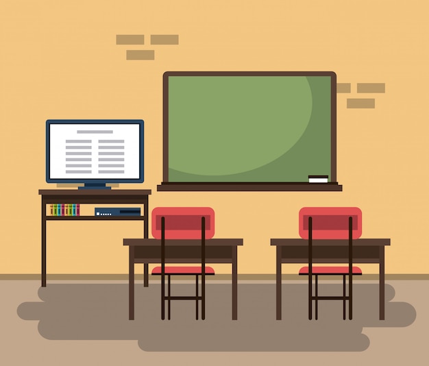 Vector empty classroom interior cartoon